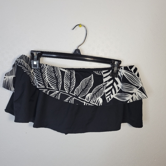 NWT Lauren Ralph Lauren Black/white side tie Bikini Bottom skirt Leaf Print S 12 - Picture 4 of 14